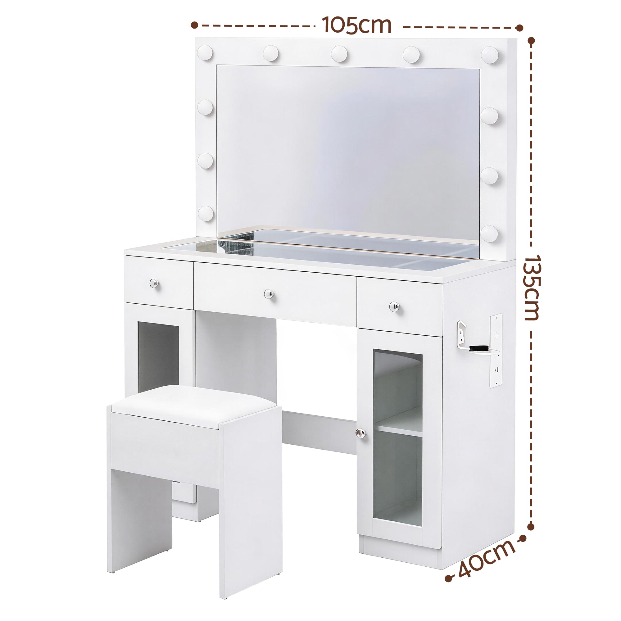 Artiss Dressing Table Vanity Desk Set LED Bulbs RGB Light White-Furniture > Bedroom > Dressing Vanity & Dressing Tables-PEROZ Accessories