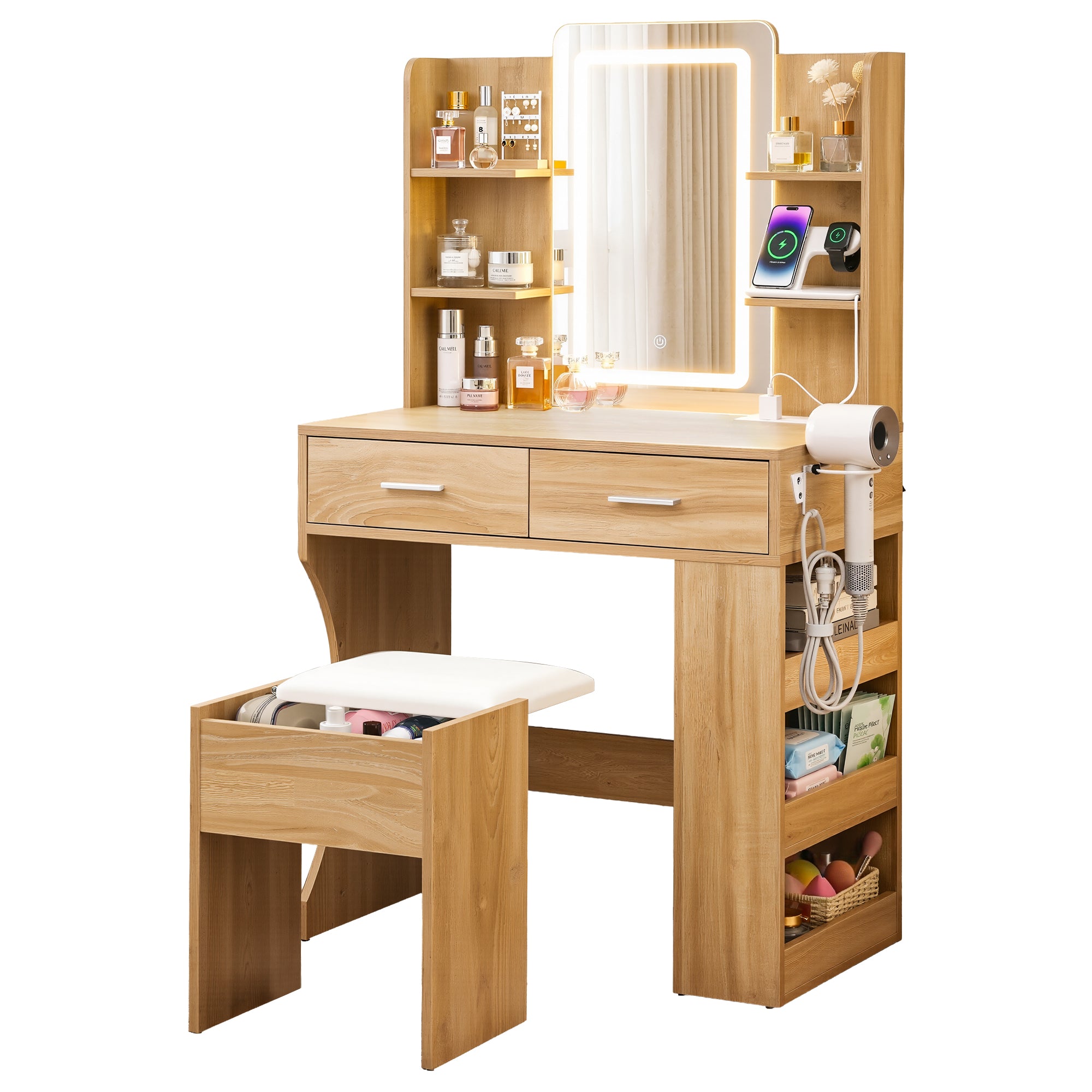 Artiss Dressing Table LED Vanity Desk Set Stool Wood-Furniture > Bedroom > Dressing Vanity & Dressing Tables-PEROZ Accessories