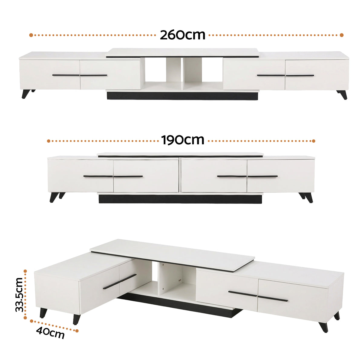 Artiss Extendable TV Cabinet Entertainment Unit Stand White-Furniture > Living Room > TV Units-PEROZ Accessories