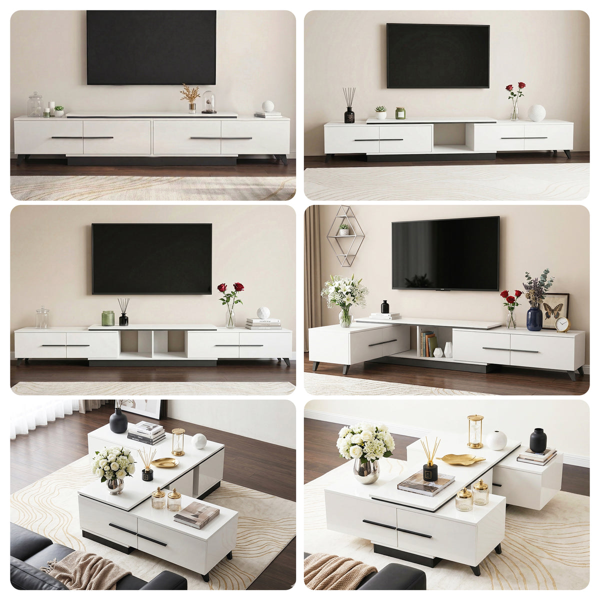 Artiss Extendable TV Cabinet Entertainment Unit Stand White-Furniture > Living Room > TV Units-PEROZ Accessories