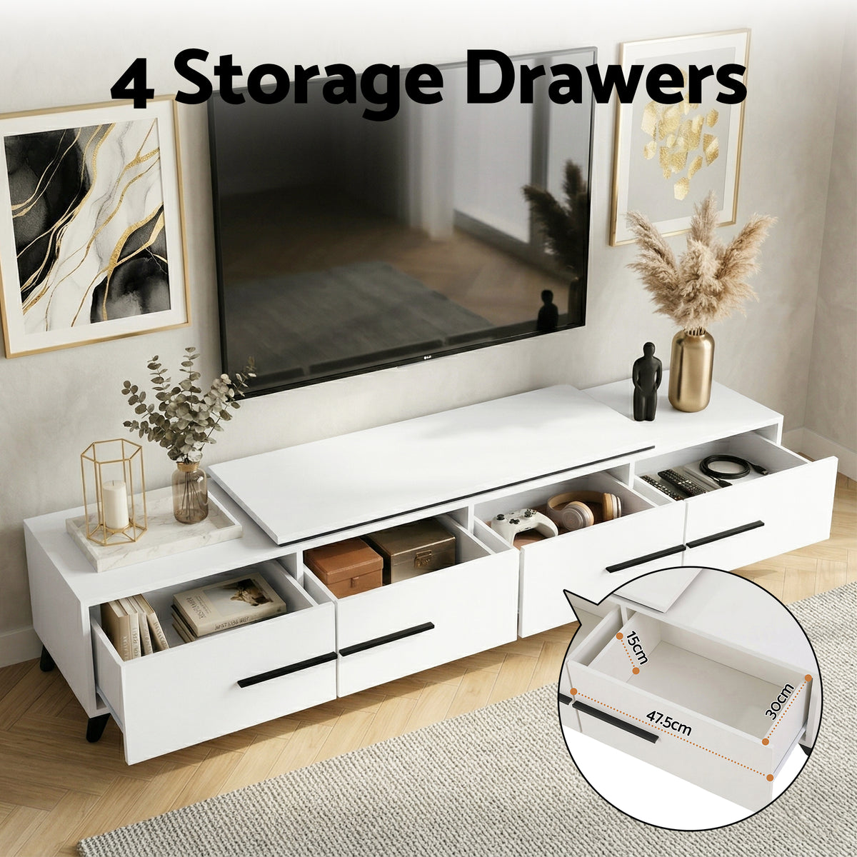 Artiss Extendable TV Cabinet Entertainment Unit Stand White-Furniture > Living Room > TV Units-PEROZ Accessories