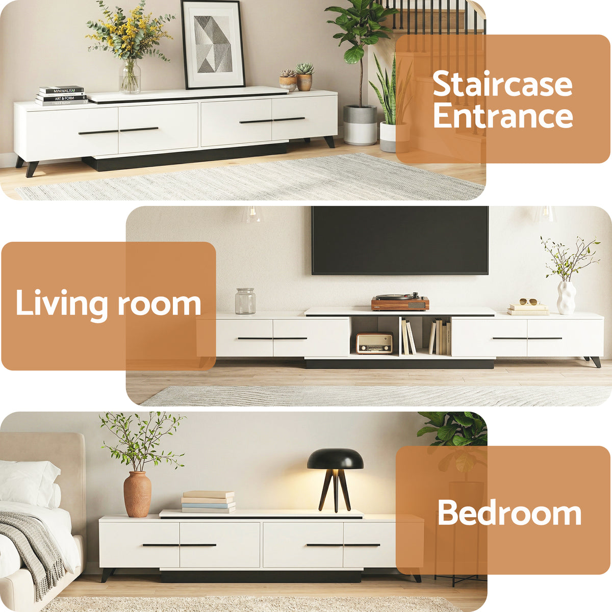 Artiss Extendable TV Cabinet Entertainment Unit Stand White-Furniture > Living Room > TV Units-PEROZ Accessories