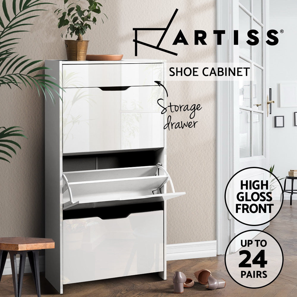 Artiss Shoe Rack Cabinet 24 Pairs White Luna-Shoe Storage Cabinets-PEROZ Accessories