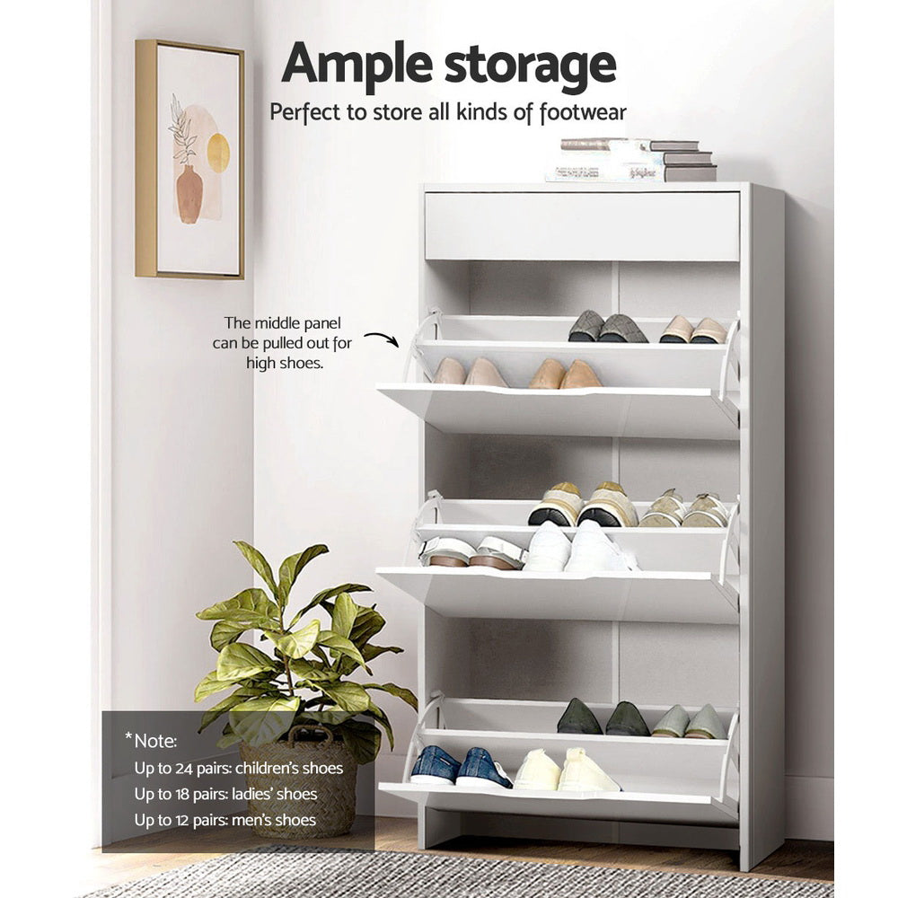 Artiss Shoe Rack Cabinet 24 Pairs White Luna-Shoe Storage Cabinets-PEROZ Accessories