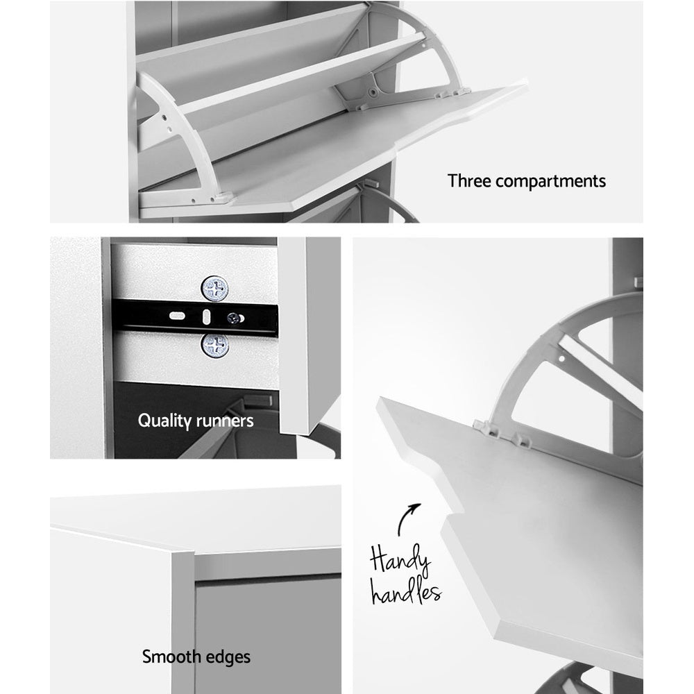 Artiss Shoe Rack Cabinet 24 Pairs White Luna-Shoe Storage Cabinets-PEROZ Accessories