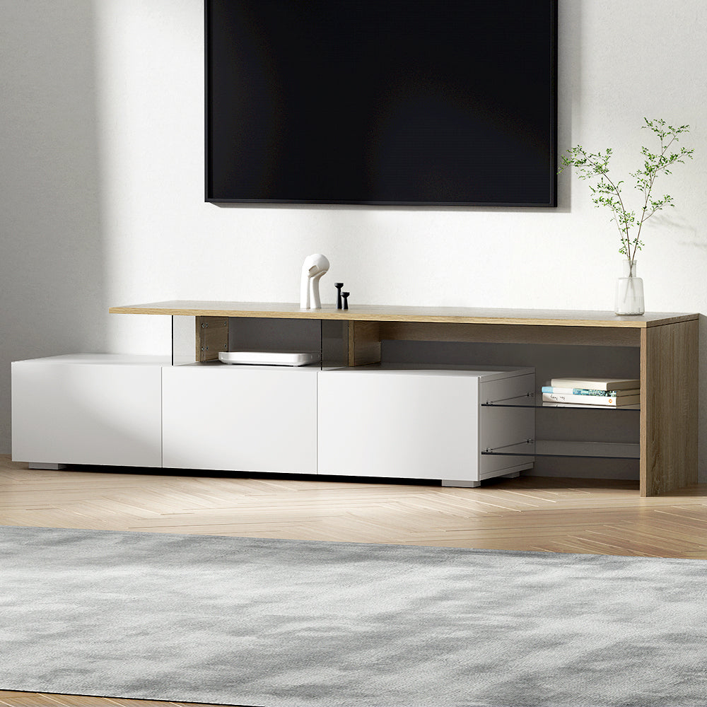 Artiss TV Cabinet Entertainment Unit 180cm Wood White James-Entertainment Units-PEROZ Accessories