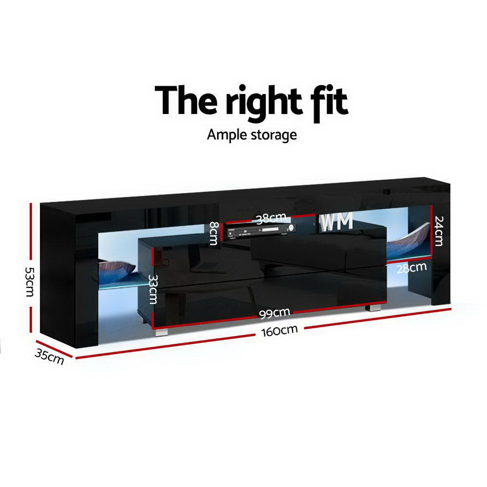 Artiss Entertainment Unit TV Cabinet LED 160cm Black Elo-Entertainment Units-PEROZ Accessories