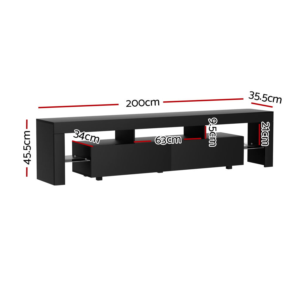 Artiss TV Cabinet Entertainment Unit Stand RGB LED Gloss Furniture 200cm Black-Furniture > Living Room-PEROZ Accessories