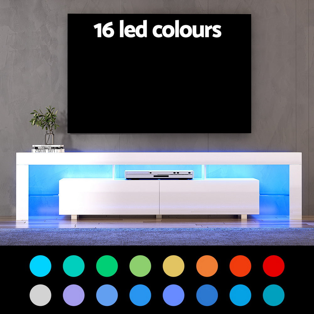 Artiss TV Cabinet Entertainment Unit Stand RGB LED Gloss Furniture 200cm White-Furniture > Living Room-PEROZ Accessories