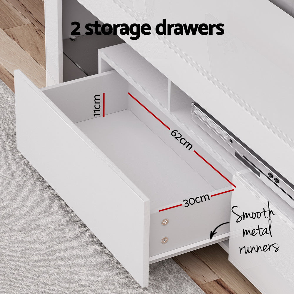 Artiss TV Cabinet Entertainment Unit Stand RGB LED Gloss Furniture 200cm White-Furniture > Living Room-PEROZ Accessories