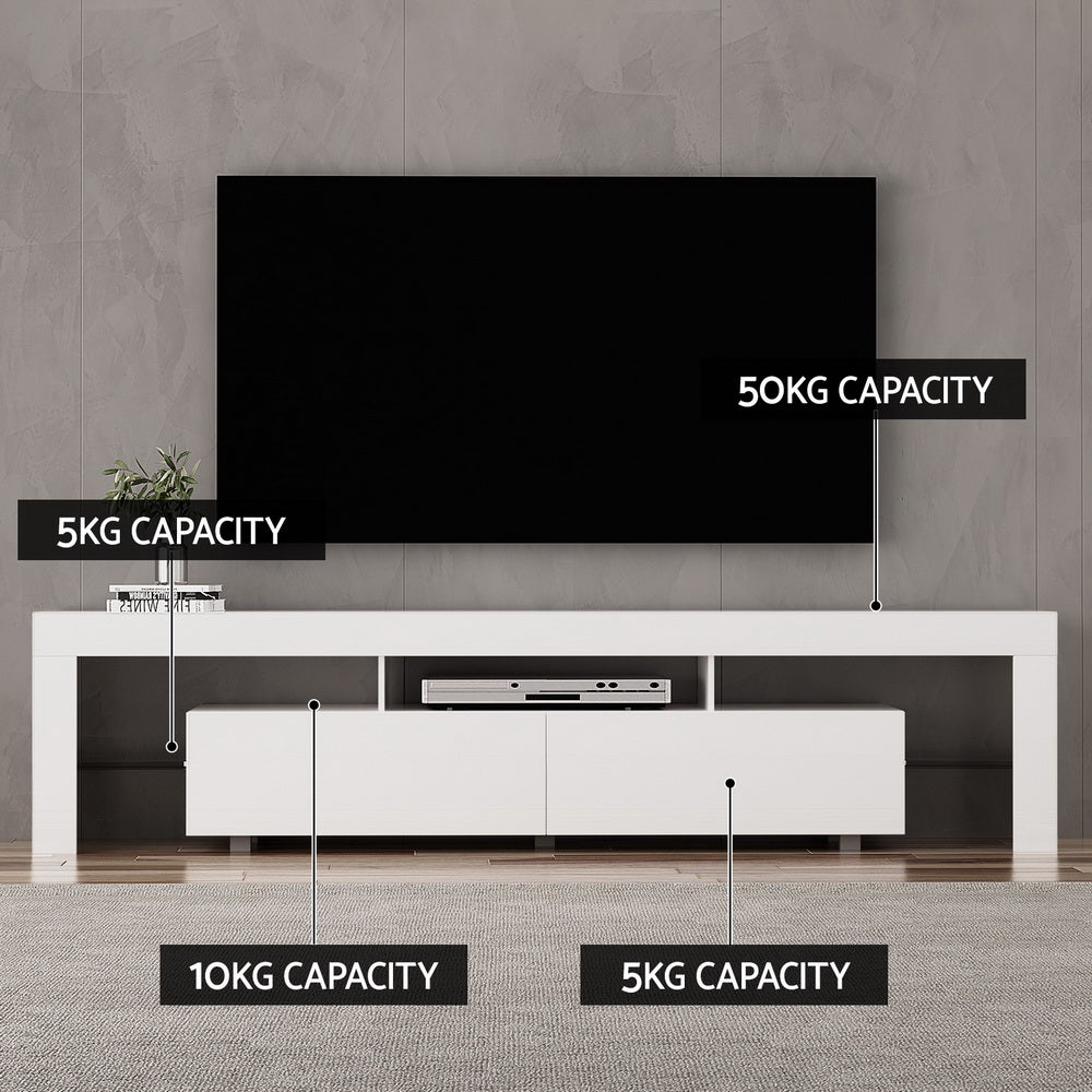 Artiss TV Cabinet Entertainment Unit Stand RGB LED Gloss Furniture 200cm White-Furniture > Living Room-PEROZ Accessories