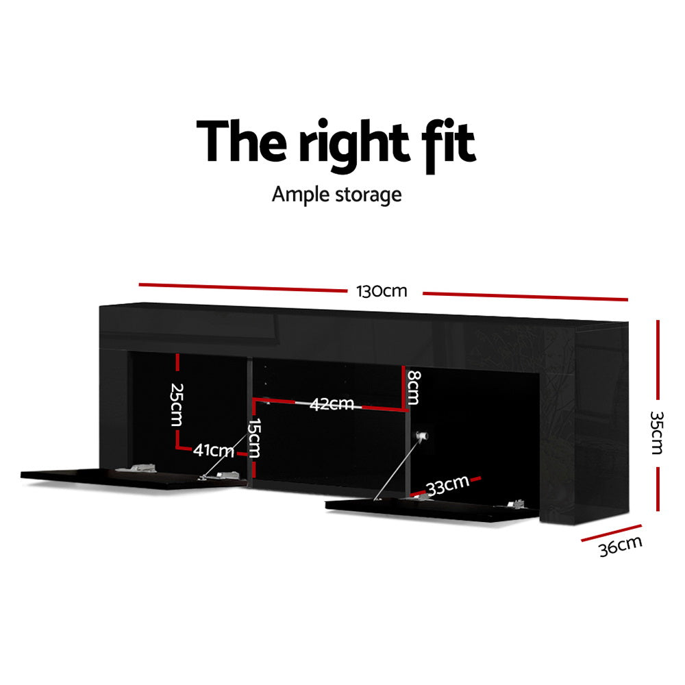 Artiss Entertainment Unit TV Cabinet LED 130cm Black Angus-Entertainment Units-PEROZ Accessories