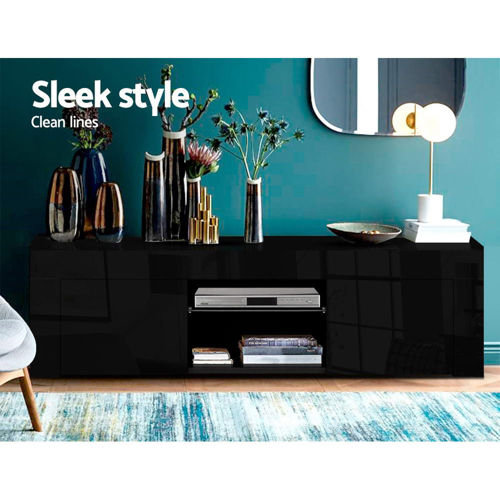 Artiss Entertainment Unit TV Cabinet LED 130cm Black Angus-Entertainment Units-PEROZ Accessories