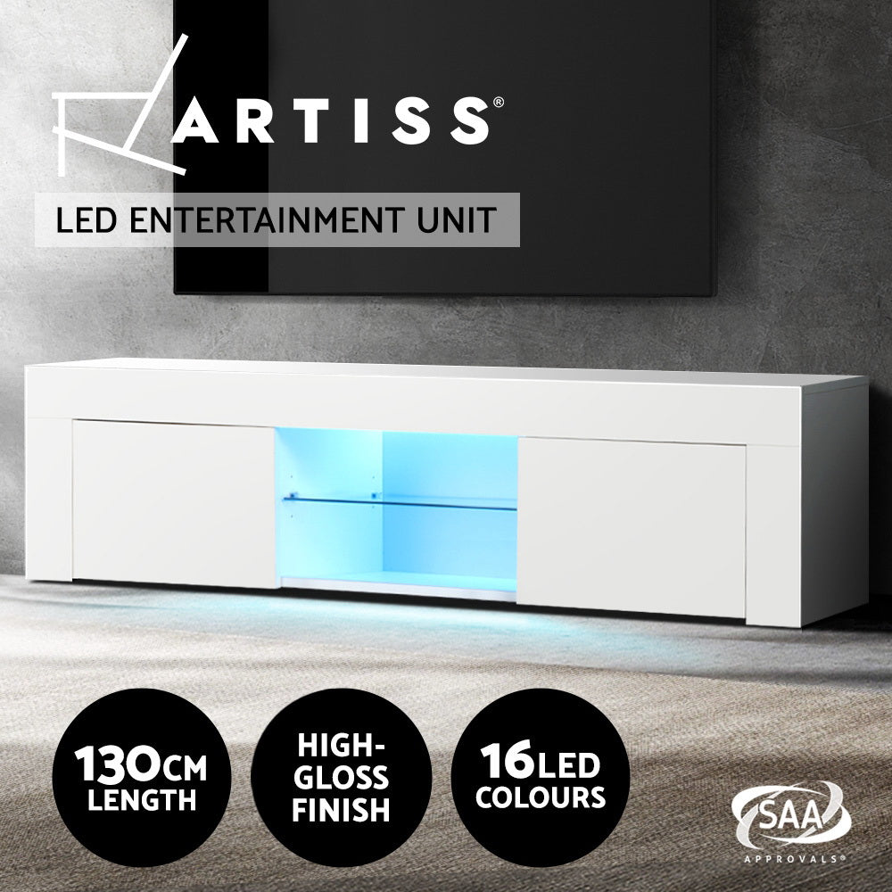 Artiss Entertainment Unit TV Cabinet LED 130cm White Angus-Entertainment Units-PEROZ Accessories