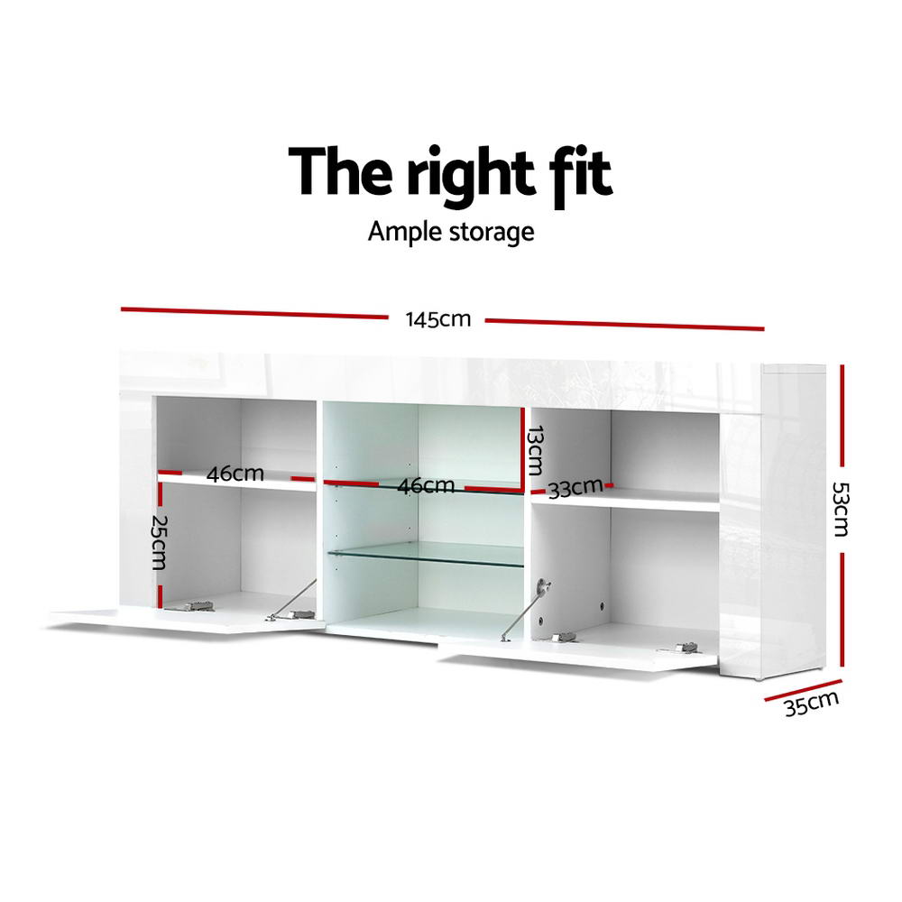 Artiss Entertainment Unit TV Cabinet LED 145cm White Angus-Entertainment Units-PEROZ Accessories