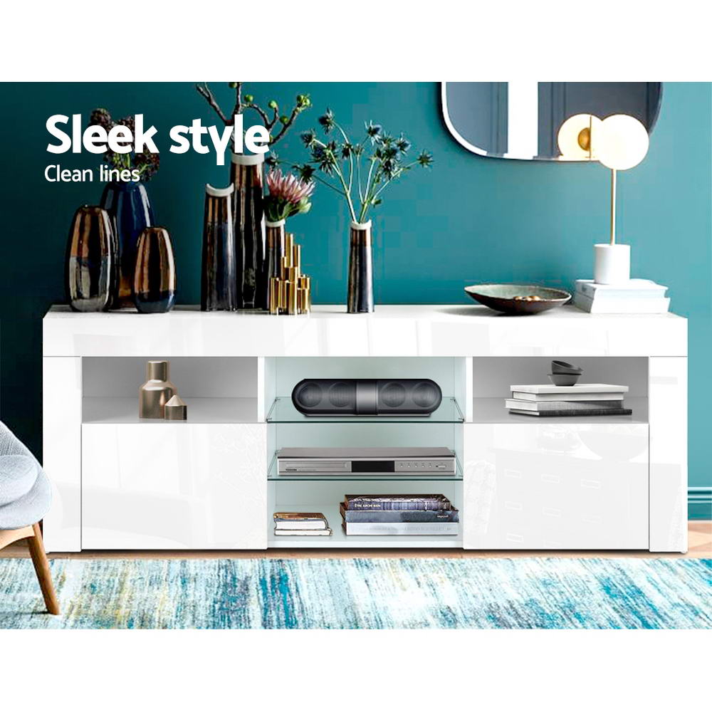 Artiss Entertainment Unit TV Cabinet LED 145cm White Angus-Entertainment Units-PEROZ Accessories