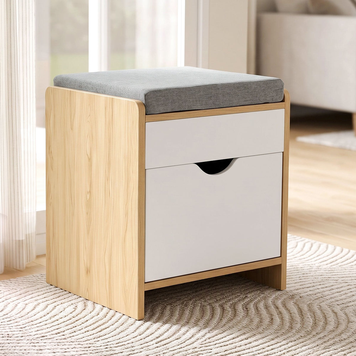 Artiss Storage Ottoman with Drawer 100kg Capacity Footrest Cushion Oak-Furniture > Living Room > Ottomans & Footstools-PEROZ Accessories