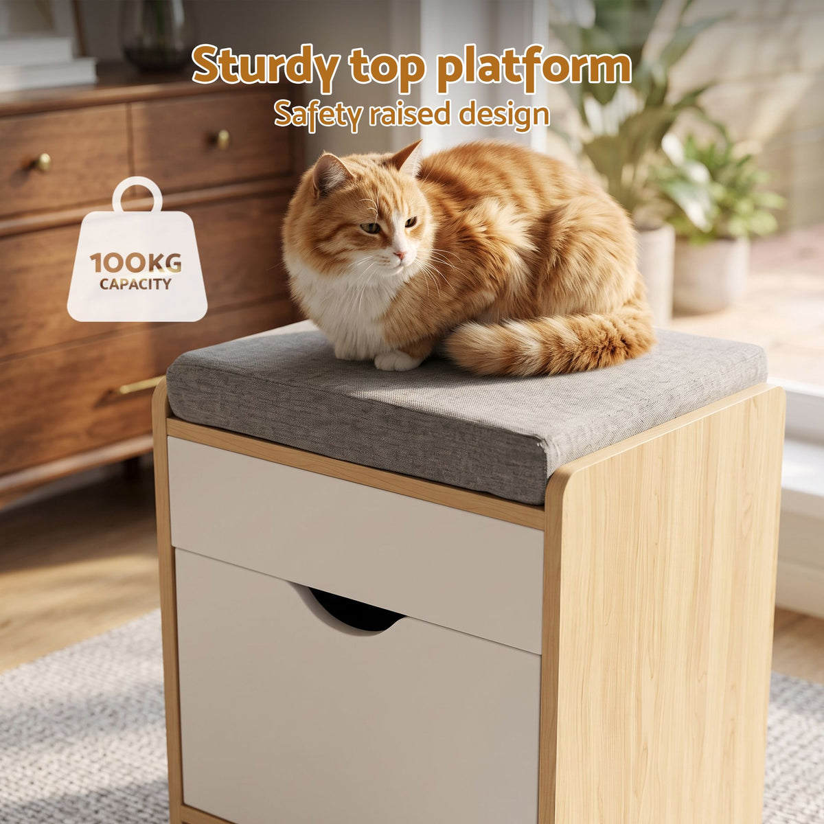 Artiss Storage Ottoman with Drawer 100kg Capacity Footrest Cushion Oak-Furniture > Living Room > Ottomans & Footstools-PEROZ Accessories