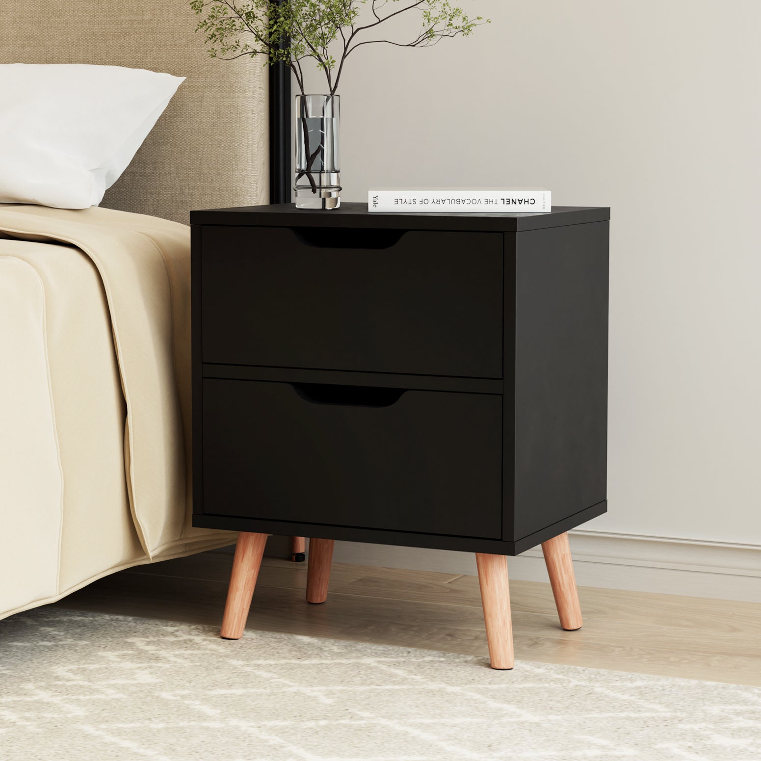 Artiss Bedside Table 2 Drawers - BODEN Black-Furniture > Bedroom > Bedside Tables-PEROZ Accessories