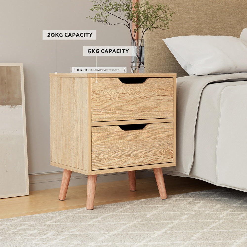 Artiss 2 x Bedside Table 2 Drawers - BODEN Pine-Furniture > Bedroom > Bedside Tables-PEROZ Accessories
