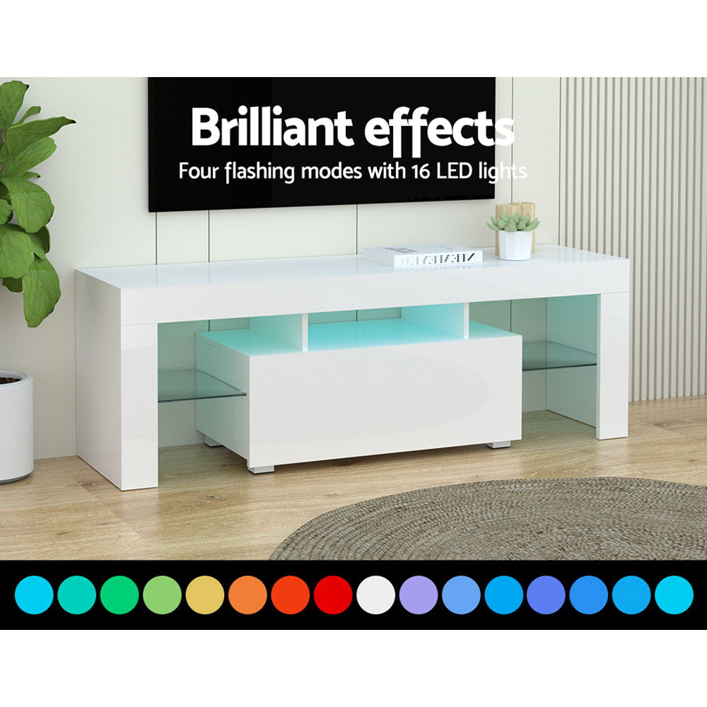 Artiss Entertainment Unit TV Cabinet LED 130cm White Elo-Entertainment Units-PEROZ Accessories