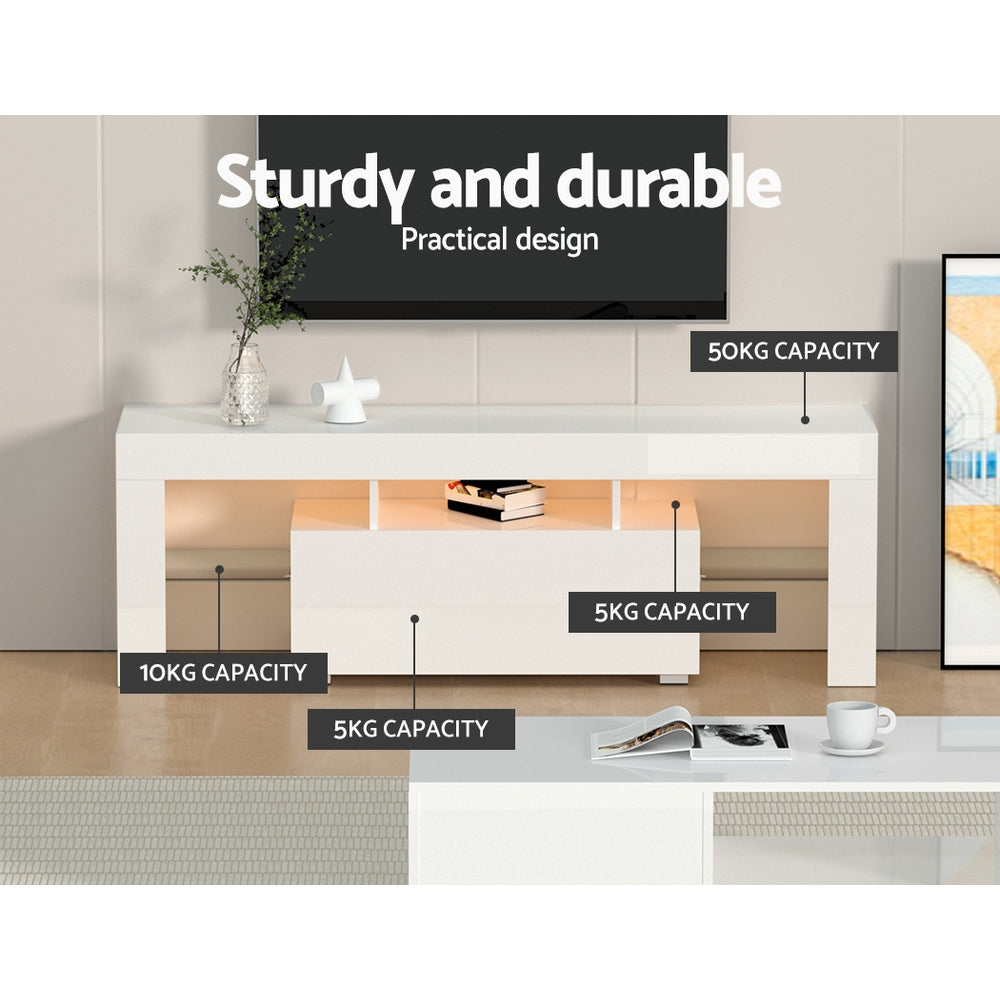 Artiss Entertainment Unit TV Cabinet LED 130cm White Elo-Entertainment Units-PEROZ Accessories