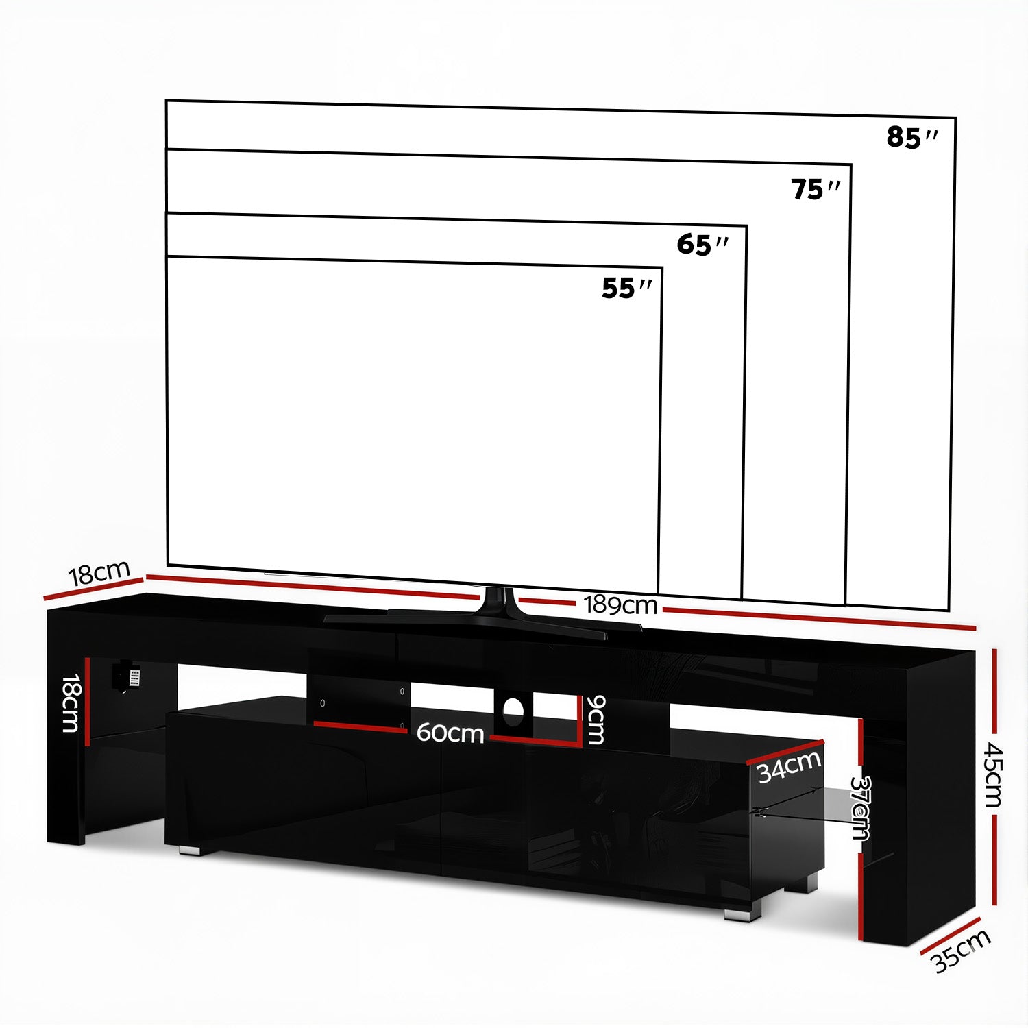Artiss Entertainment Unit TV Cabinet LED 189cm Black Elo-Entertainment Units-PEROZ Accessories