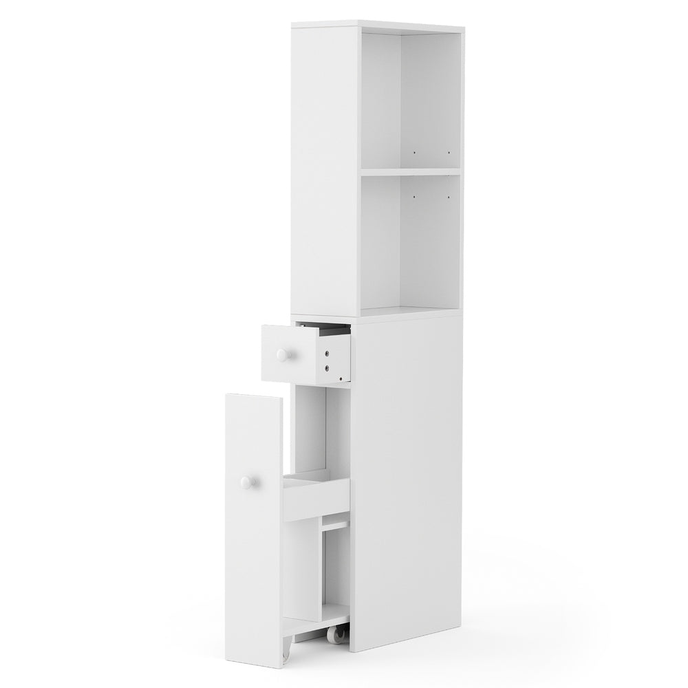 Artiss Bathroom Cabinet Storage Slim Organiser Drawer Toilet Corner 135cm White-Furniture > Bathroom > Bathroom Cabinets, Cupboards & Storage-PEROZ Accessories