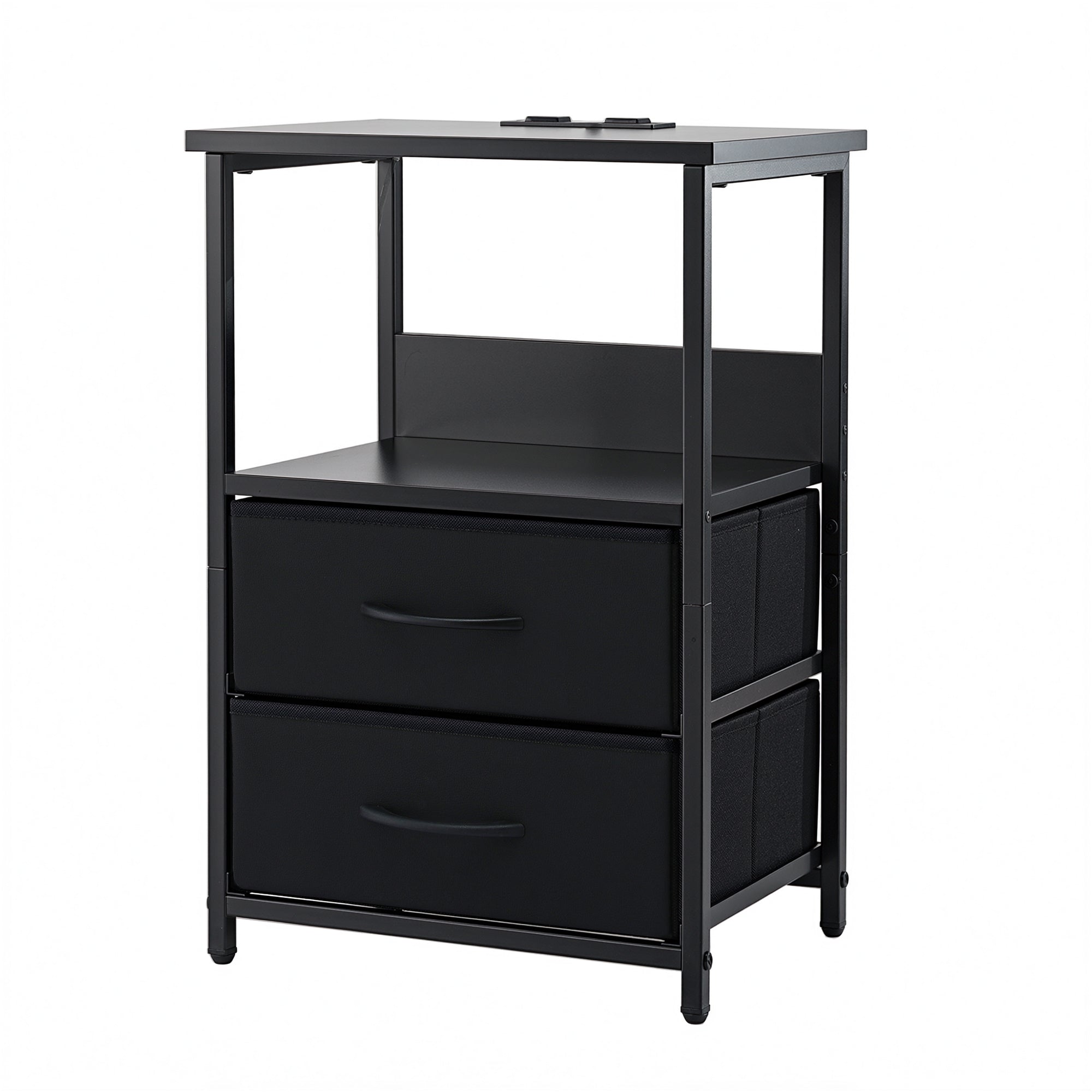 Artiss Bedside Table LED Nightstand Charging Station 2 Drawers Foldable Black-Furniture > Bedroom > Bedside Tables-PEROZ Accessories
