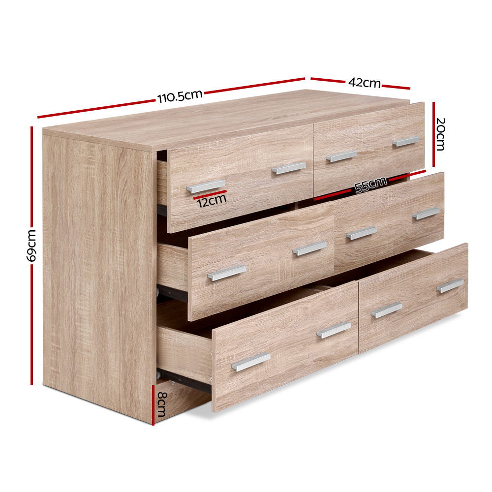 Artiss 6 Chest of Drawers - VEDA Pine-Furniture > Living Room-PEROZ Accessories