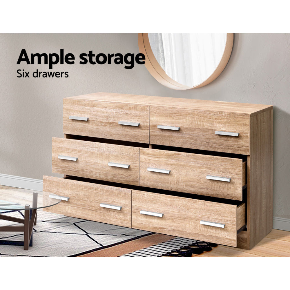 Artiss 6 Chest of Drawers - VEDA Pine-Furniture > Living Room-PEROZ Accessories