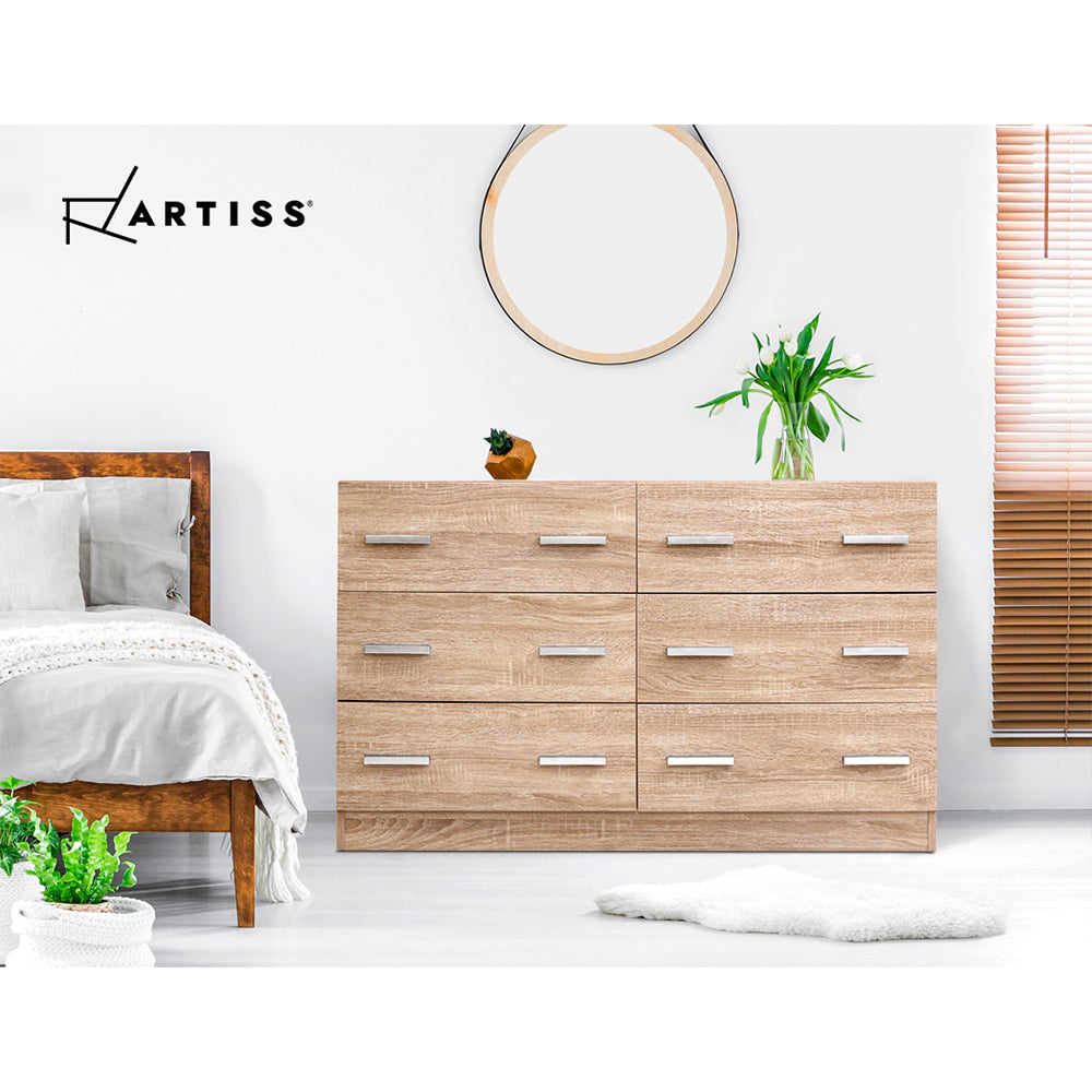 Artiss 6 Chest of Drawers - VEDA Pine-Furniture > Living Room-PEROZ Accessories