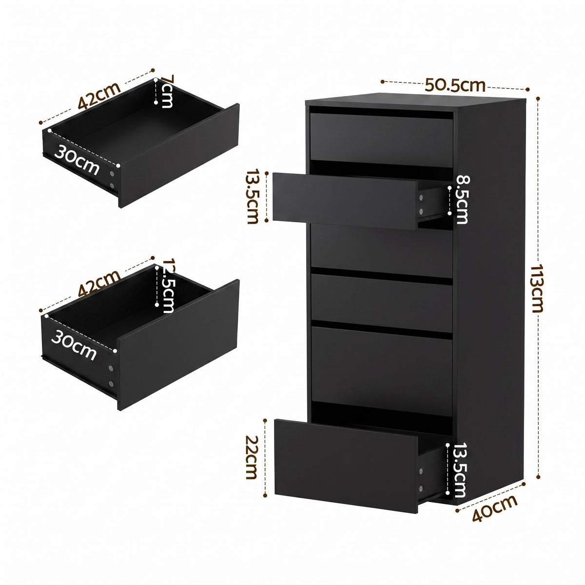 Artiss 2x Chest of 6 Drawers Dresser Tallboy Black-Furniture > Bedroom > Dressers-PEROZ Accessories