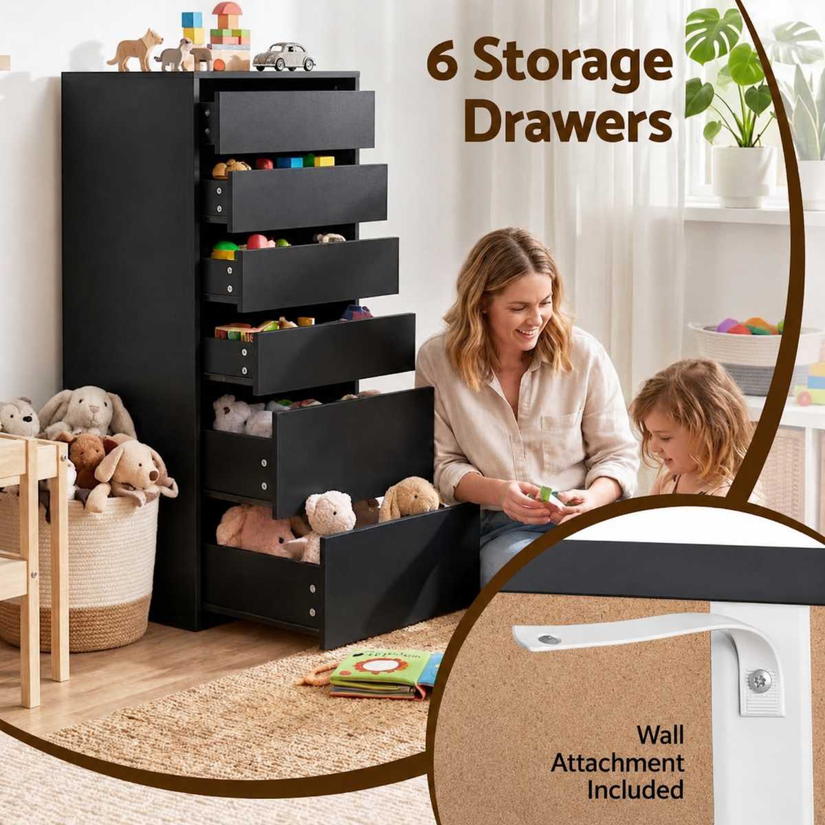 Artiss 2x Chest of 6 Drawers Dresser Tallboy Black-Furniture > Bedroom > Dressers-PEROZ Accessories
