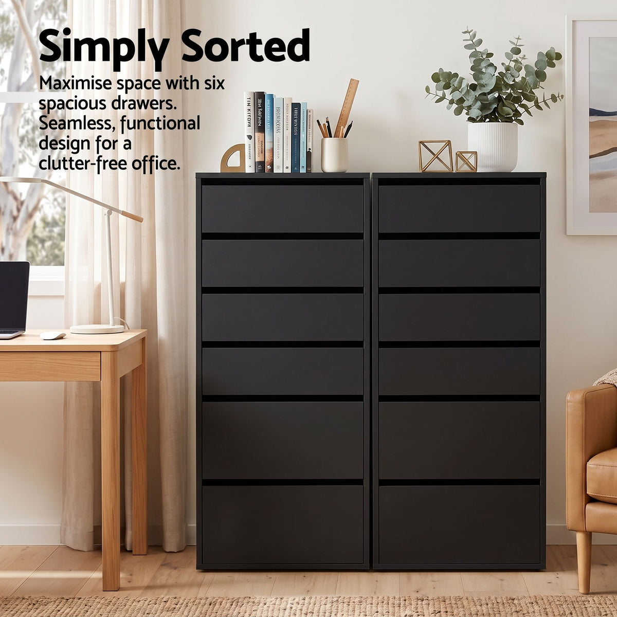 Artiss 2x Chest of 6 Drawers Dresser Tallboy Black-Furniture > Bedroom > Dressers-PEROZ Accessories