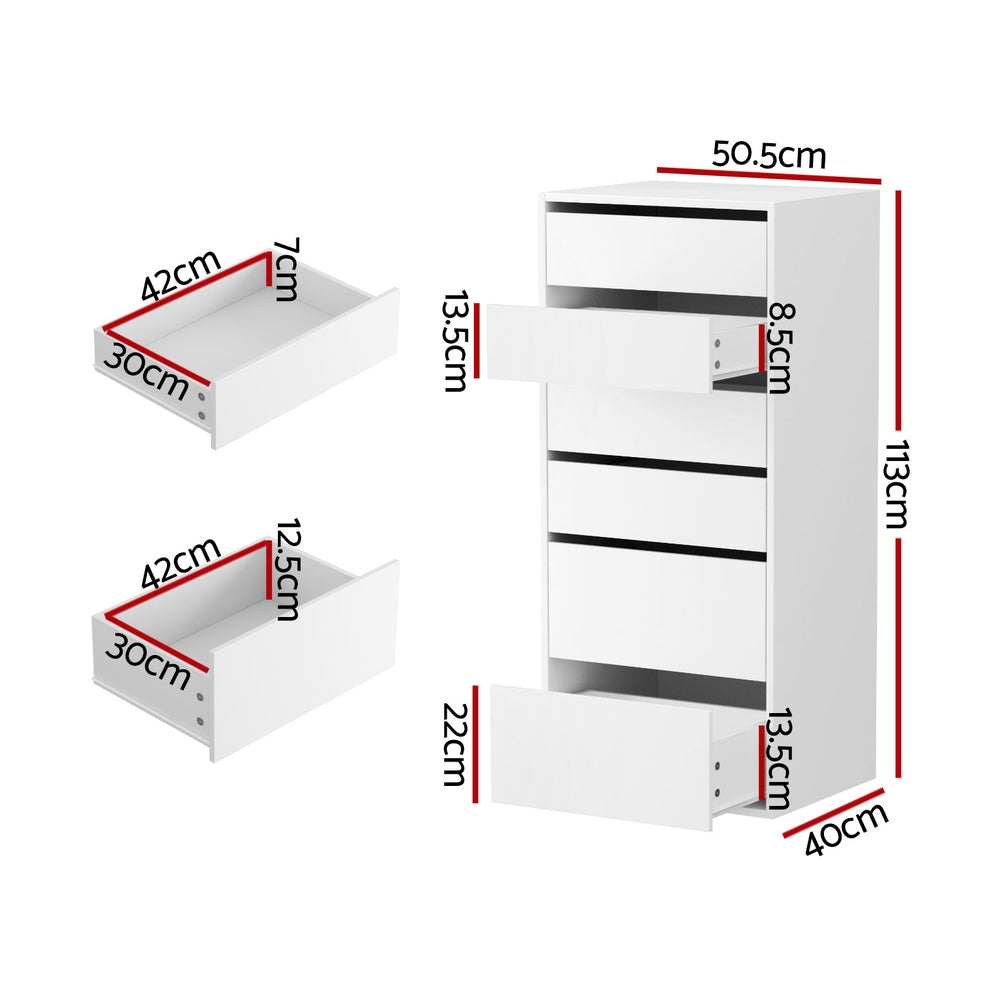 Artiss 6 Chest of Drawers Dresser Tallboy White-Furniture > Bedroom > Dressers-PEROZ Accessories