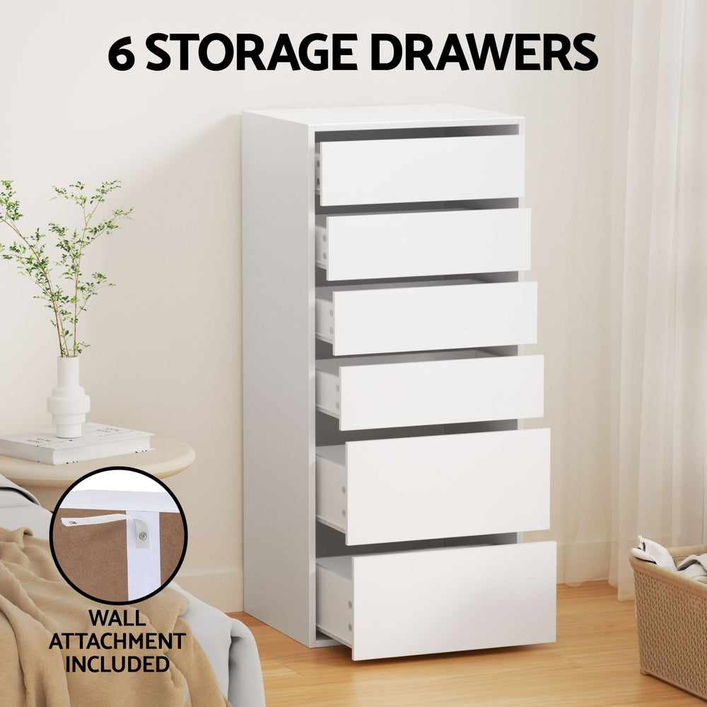 Artiss 6 Chest of Drawers Dresser Tallboy White-Furniture > Bedroom > Dressers-PEROZ Accessories