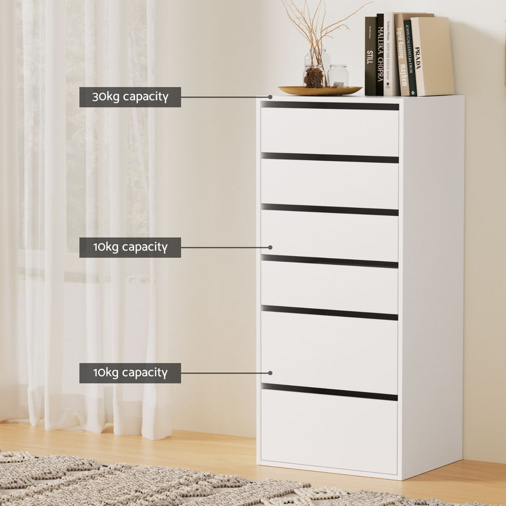 Artiss 6 Chest of Drawers Dresser Tallboy White-Furniture > Bedroom > Dressers-PEROZ Accessories