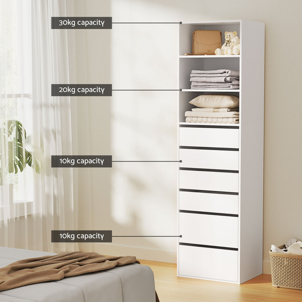 Artiss 6 Chest of Drawers Tallboy Cabinet White-Furniture > Bedroom > Dressers-PEROZ Accessories