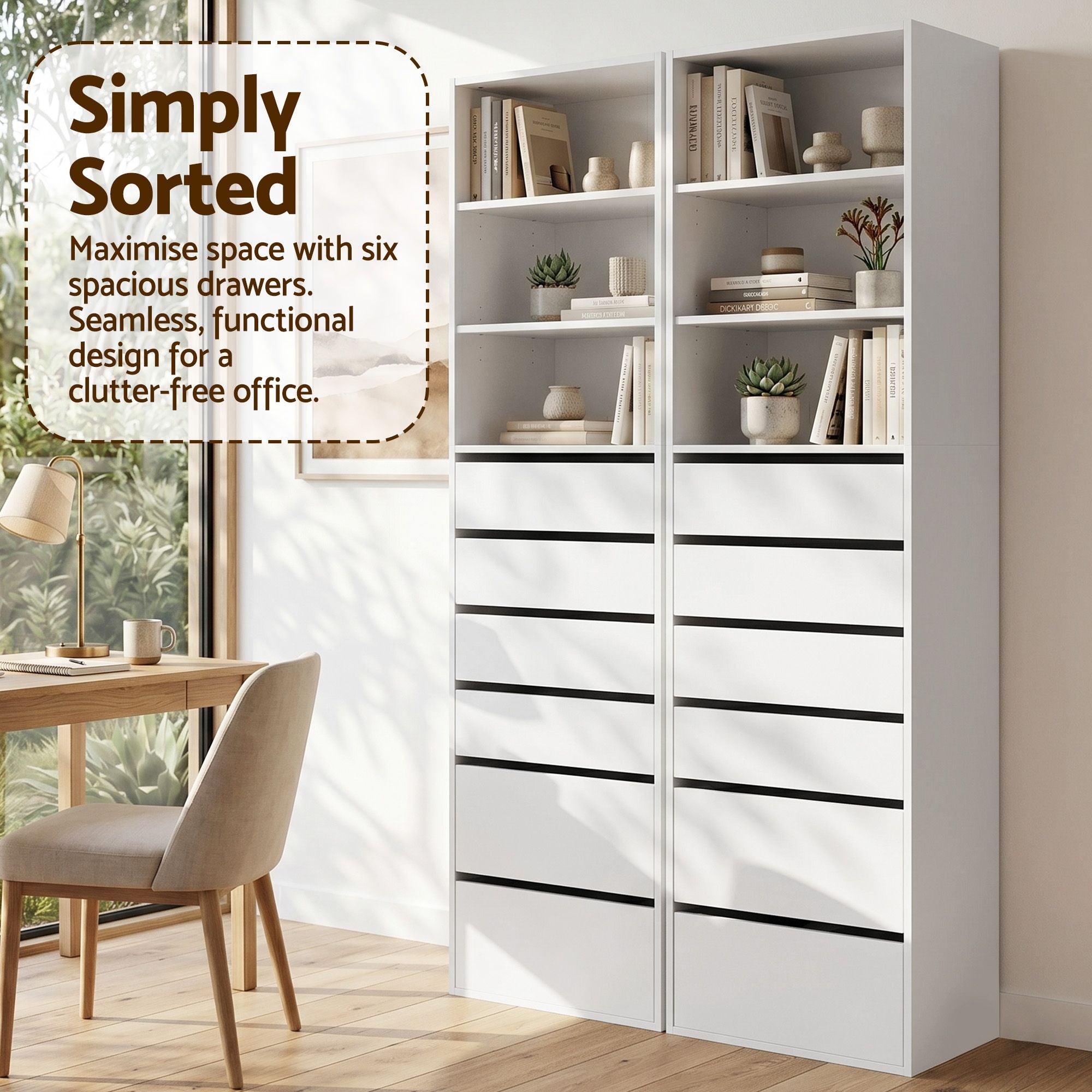 Artiss 2x Chest of 6 Drawers Tallboy Cabinet Adjustable Shelf White-Furniture > Bedroom > Dressers-PEROZ Accessories