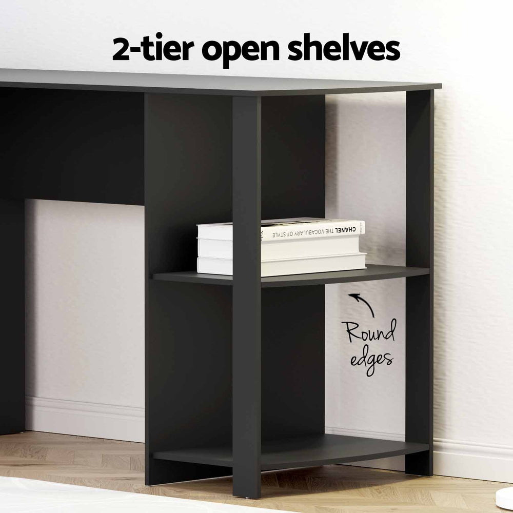 Artiss Computer Desk Shelf L-Shape Black 136CM-Office Desks-PEROZ Accessories