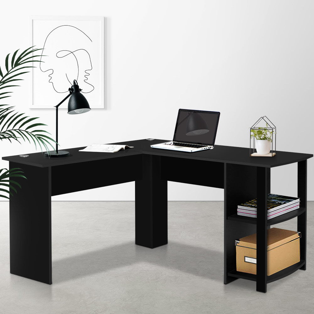 Artiss Computer Desk Shelf L-Shape Black 136CM-Office Desks-PEROZ Accessories