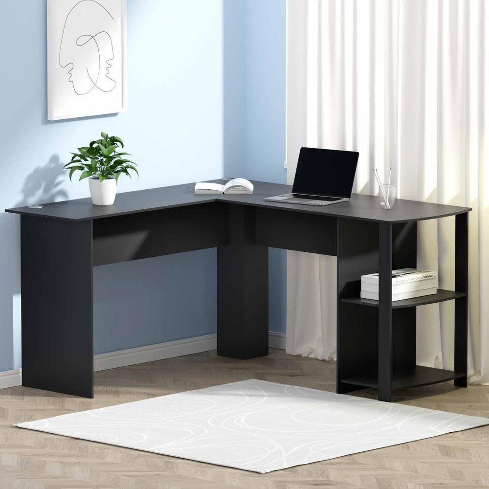 Artiss Computer Desk Shelf L-Shape Black 136CM-Office Desks-PEROZ Accessories