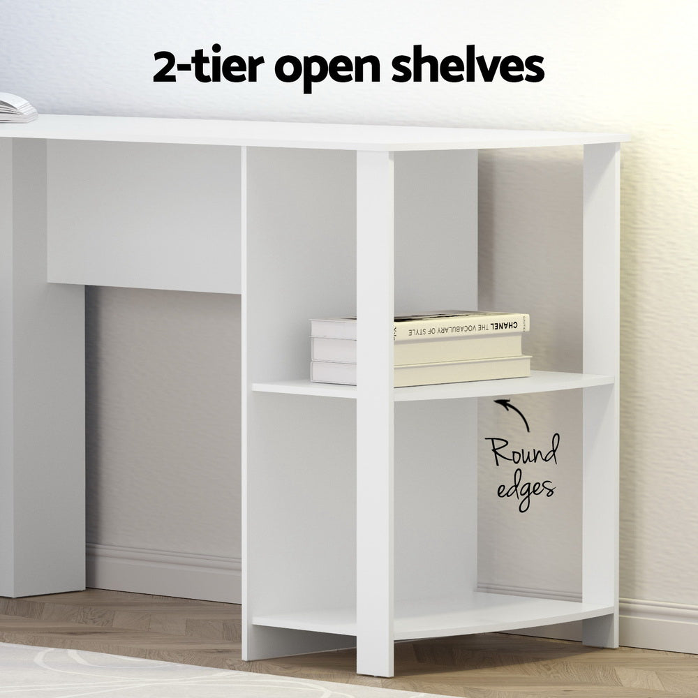 Artiss Computer Desk Shelf L-Shape White 136CM-Office Desks-PEROZ Accessories