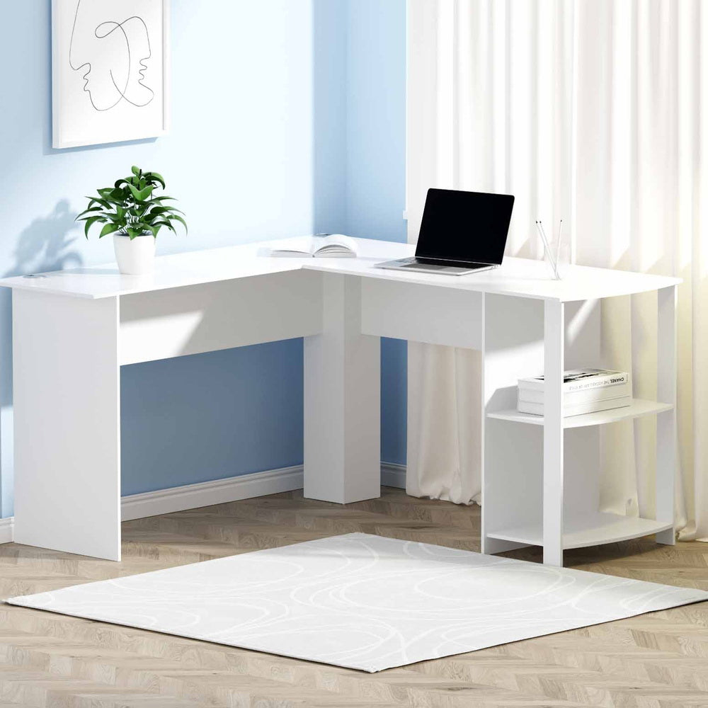 Artiss Computer Desk Shelf L-Shape White 136CM-Office Desks-PEROZ Accessories