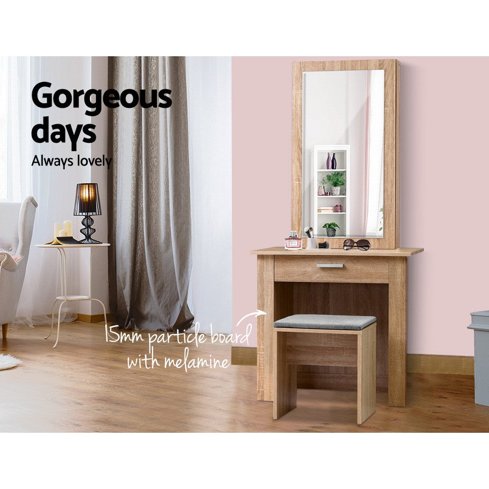 Artiss Dressing Table Stool Set Sliding Mirror Oak Demi-Dressing Tables-PEROZ Accessories