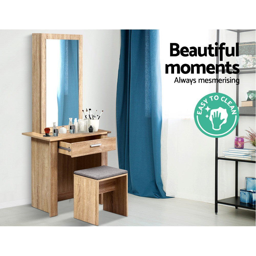 Artiss Dressing Table Stool Set Sliding Mirror Oak Demi-Dressing Tables-PEROZ Accessories