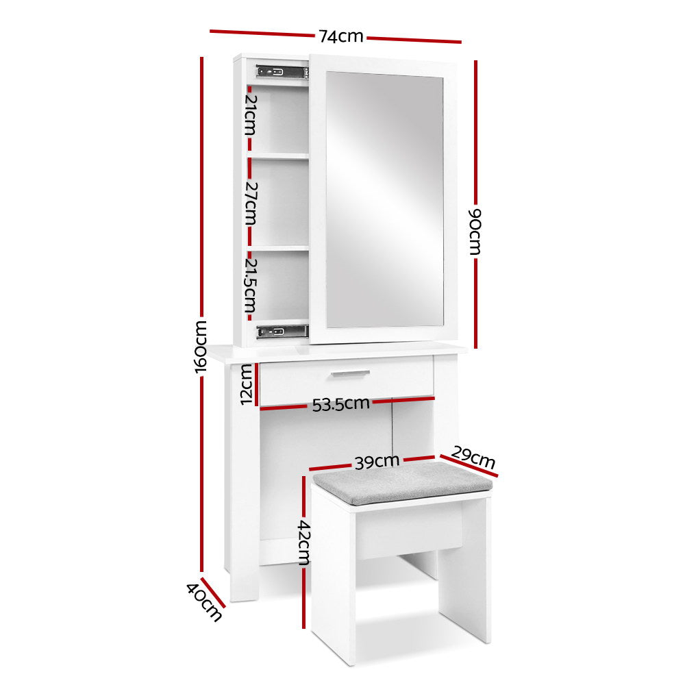 Artiss Dressing Table Stool Set Sliding Mirror White Demi-Dressing Tables-PEROZ Accessories