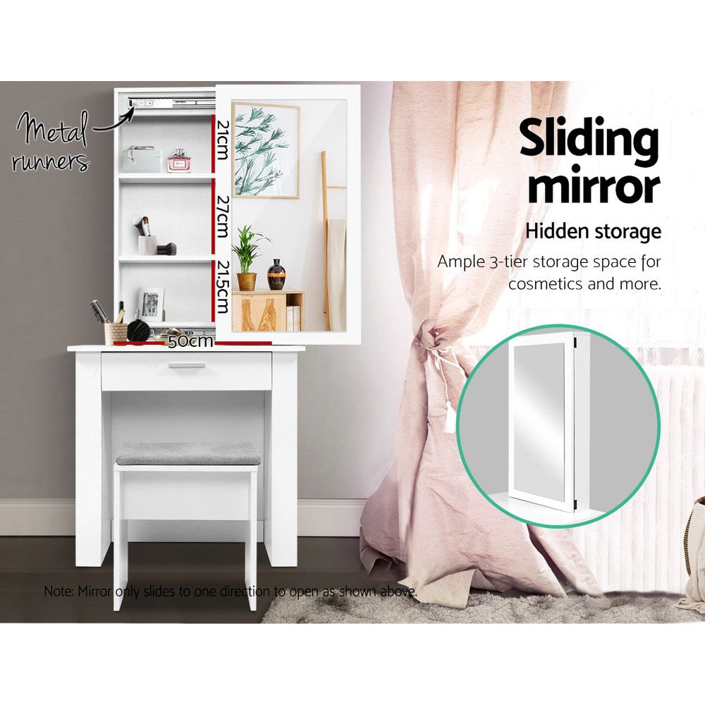 Artiss Dressing Table Stool Set Sliding Mirror White Demi-Dressing Tables-PEROZ Accessories