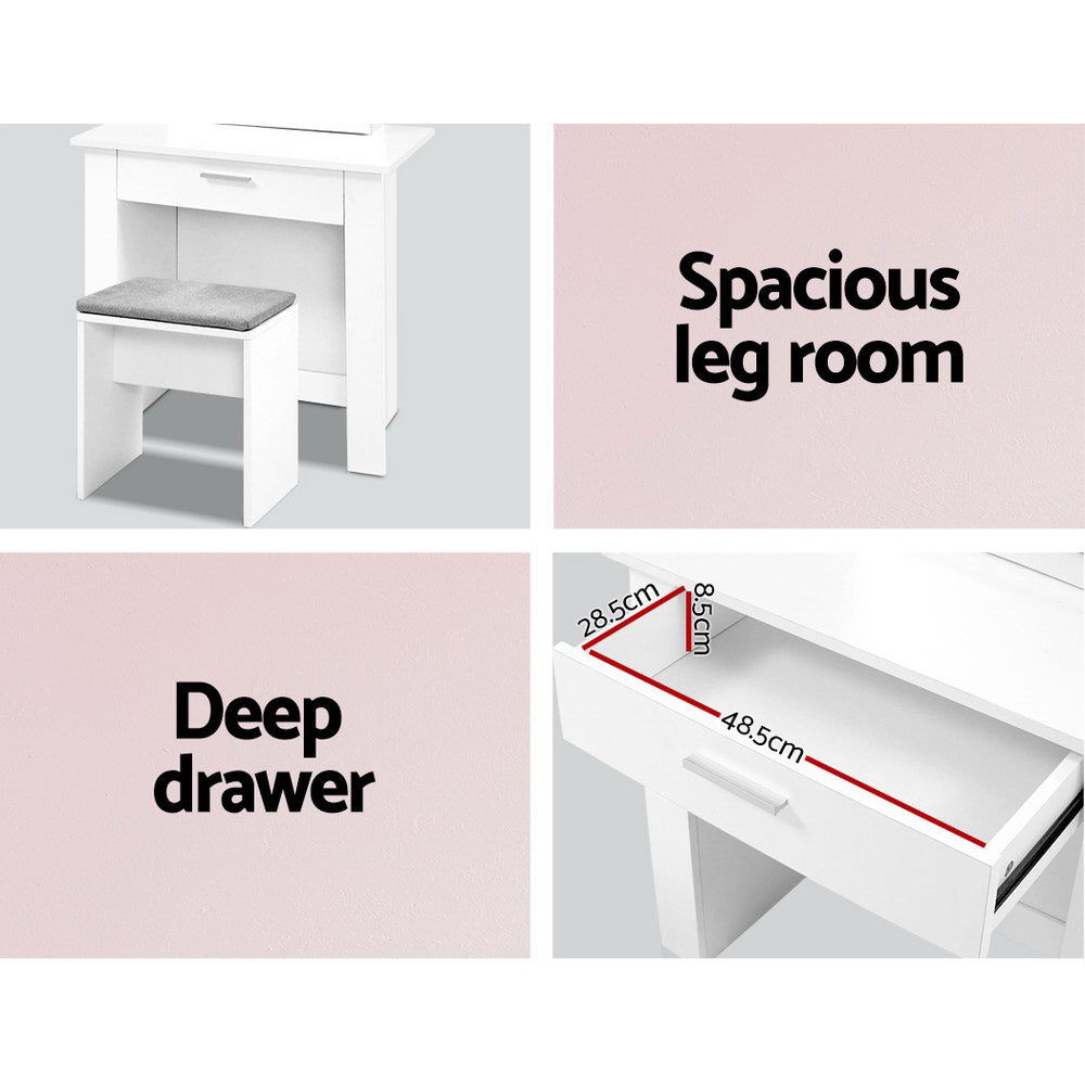 Artiss Dressing Table Stool Set Sliding Mirror White Demi-Dressing Tables-PEROZ Accessories